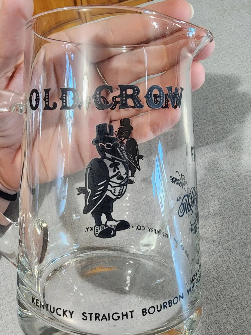 Vintage Old Crow Kentucky Straight Bourbon Whiskey Glass Pitcher Mug